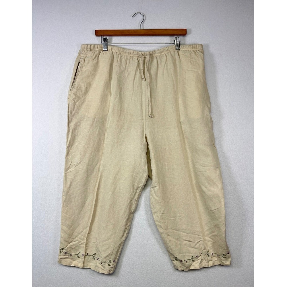 Breathable Earthy Kathy Ireland Womens XL Linen Blend Embroidered Crop Pants